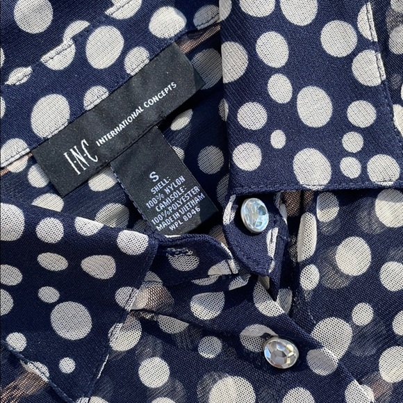 INC women’s navy polka dot button down shirt size small - Picture 2 of 8